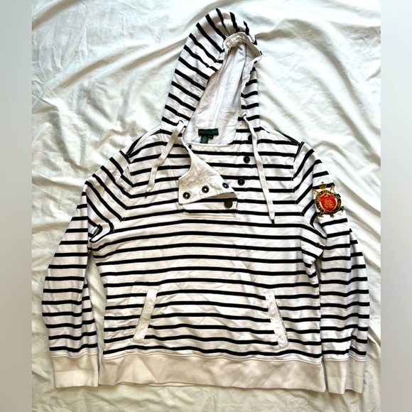 Lauren Ralph Lauren Navy/Cream Hoodie Top - Picture 1 of 5